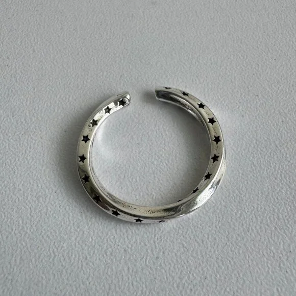 925 Sterling Silver Star Band Ring – Adjustable Open Design - Picture 4 of 6
